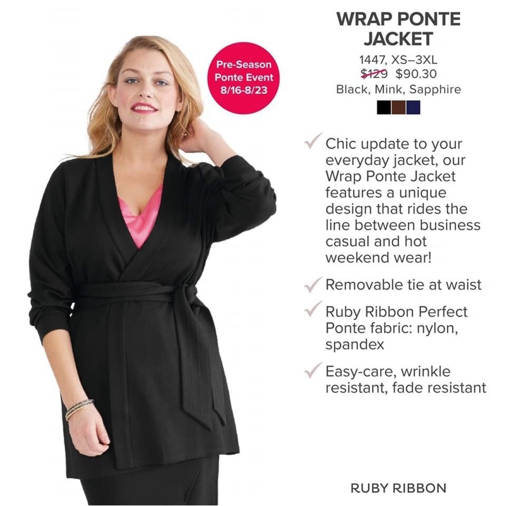 Ruby Ribbon Wrap Ponte Jacket - Picture 2 of 7